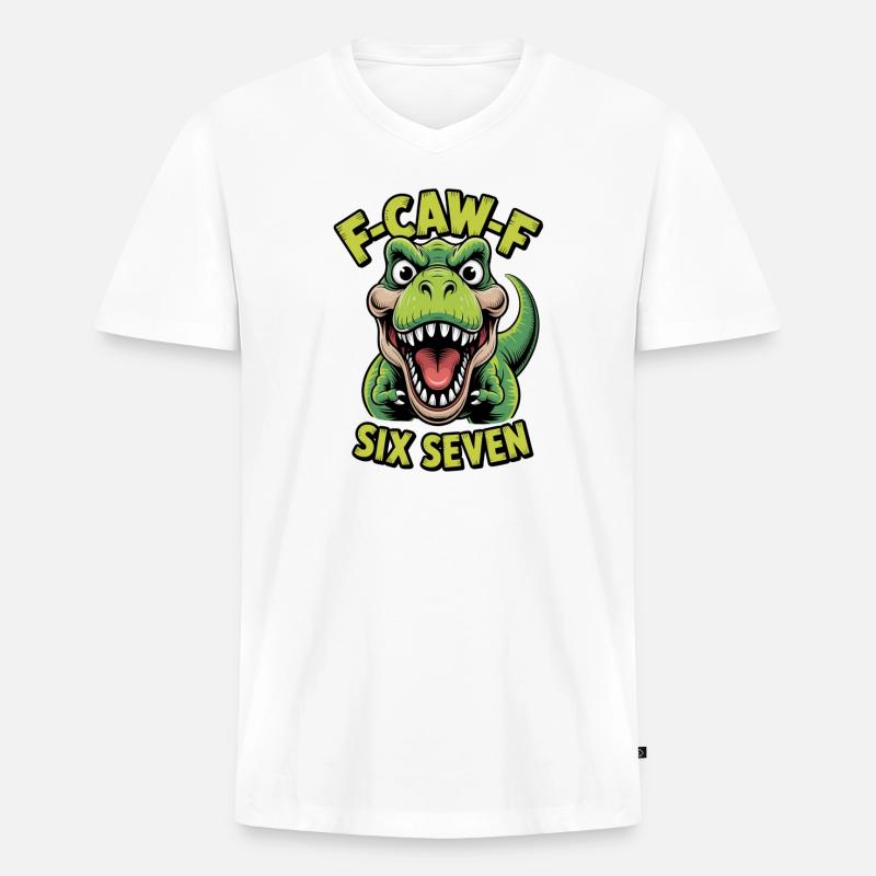 Cawing Rex Six Seven Tee - Männer Premium Bio T-Shirt mit V-Ausschnitt - Weiß