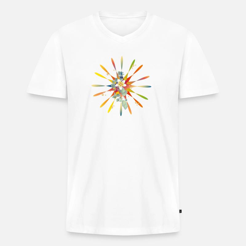 Strahlender Regenbogenstern mit exotischer Blüte - Männer Premium Bio T-Shirt mit V-Ausschnitt - Weiß