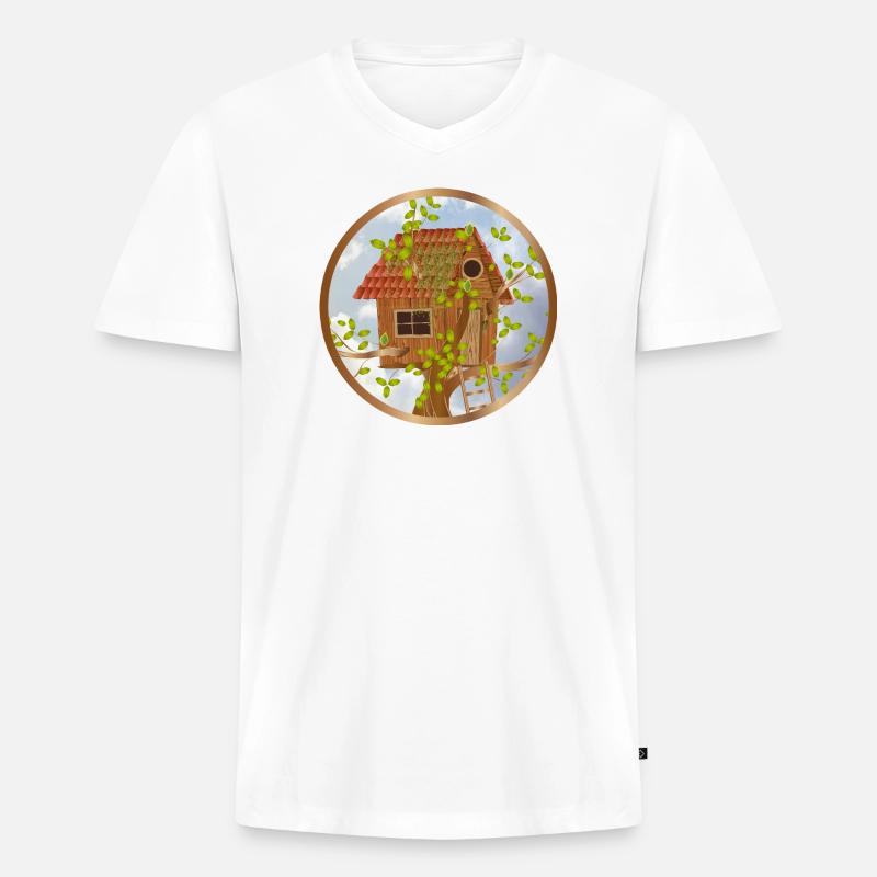 Gemütliches Baumhaus in der Baumkrone - Männer Premium Bio T-Shirt mit V-Ausschnitt - Weiß