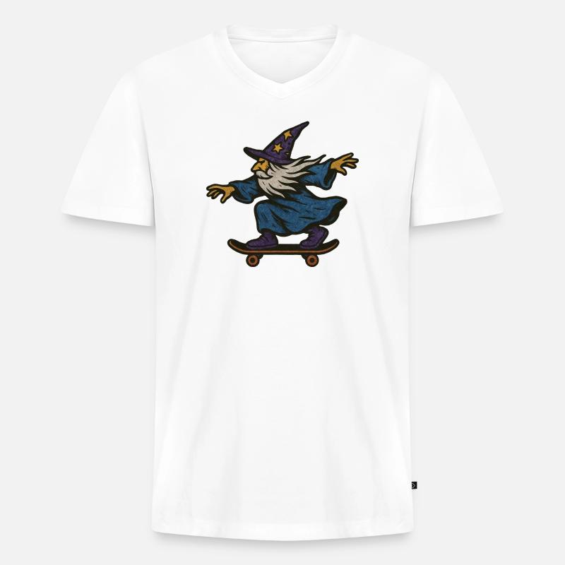 Eiskunstlaufzauberer mit lila Sternenhut - Männer Premium Bio T-Shirt mit V-Ausschnitt - Weiß