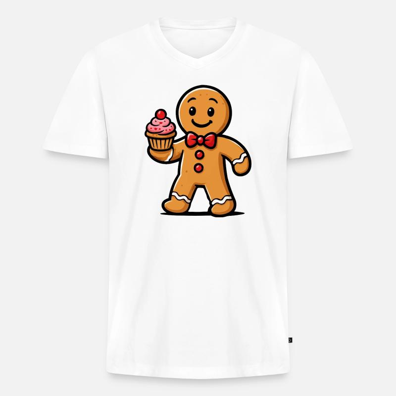 Lebkuchenmann Cupcake Cartoon - Männer Premium Bio T-Shirt mit V-Ausschnitt - Weiß