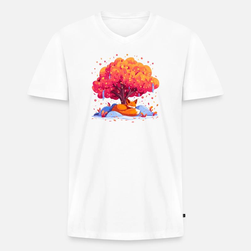 Fuchs unter Herbstbaum - Männer Premium Bio T-Shirt mit V-Ausschnitt - Weiß