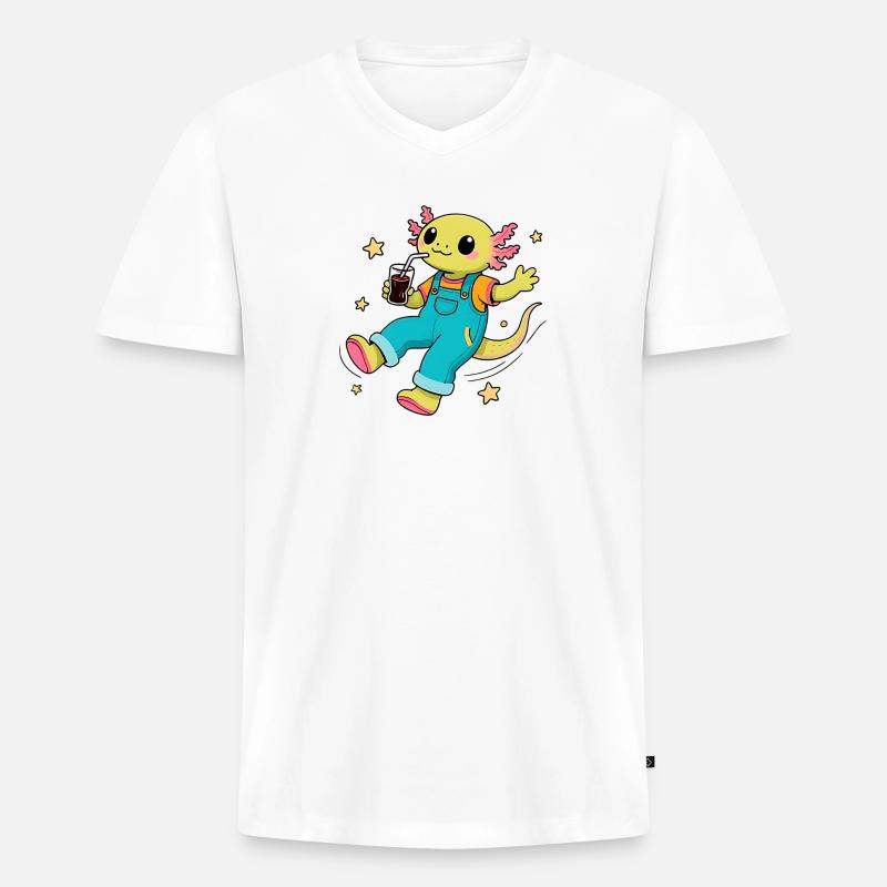 Glücklicher Axolotl, der im All schwebt - Männer Premium Bio T-Shirt mit V-Ausschnitt - Weiß