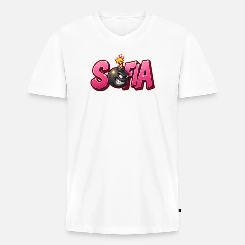 Sofia Graffiti Name Bomb Graffité 3D - Männer Premium Bio T-Shirt mit V-Ausschnitt - Weiß