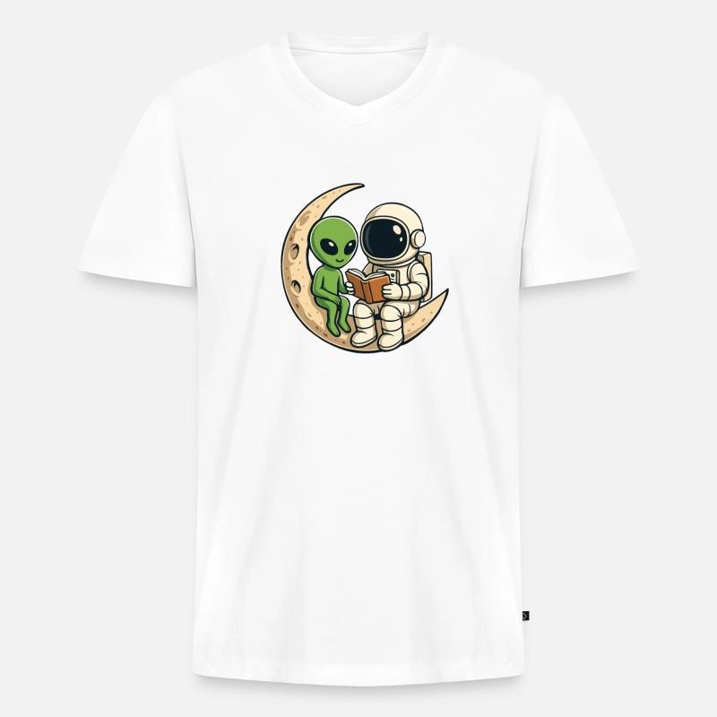 Astronaut Alien Space Book Lover lesen - Männer Premium Bio T-Shirt mit V-Ausschnitt - Weiß