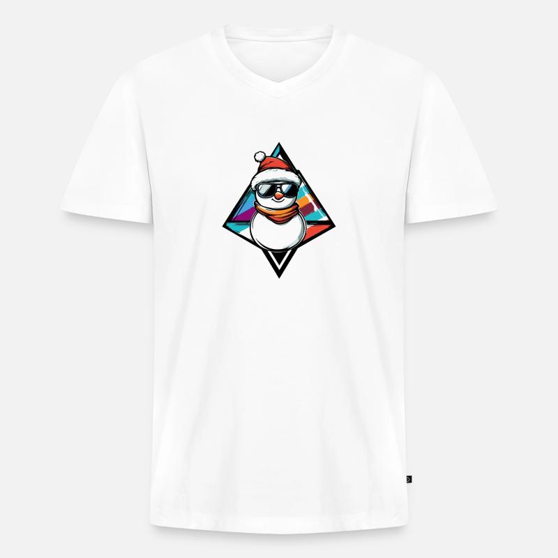 Schneemann mit Sonnenbrille Comic - Männer Premium Bio T-Shirt mit V-Ausschnitt - Weiß