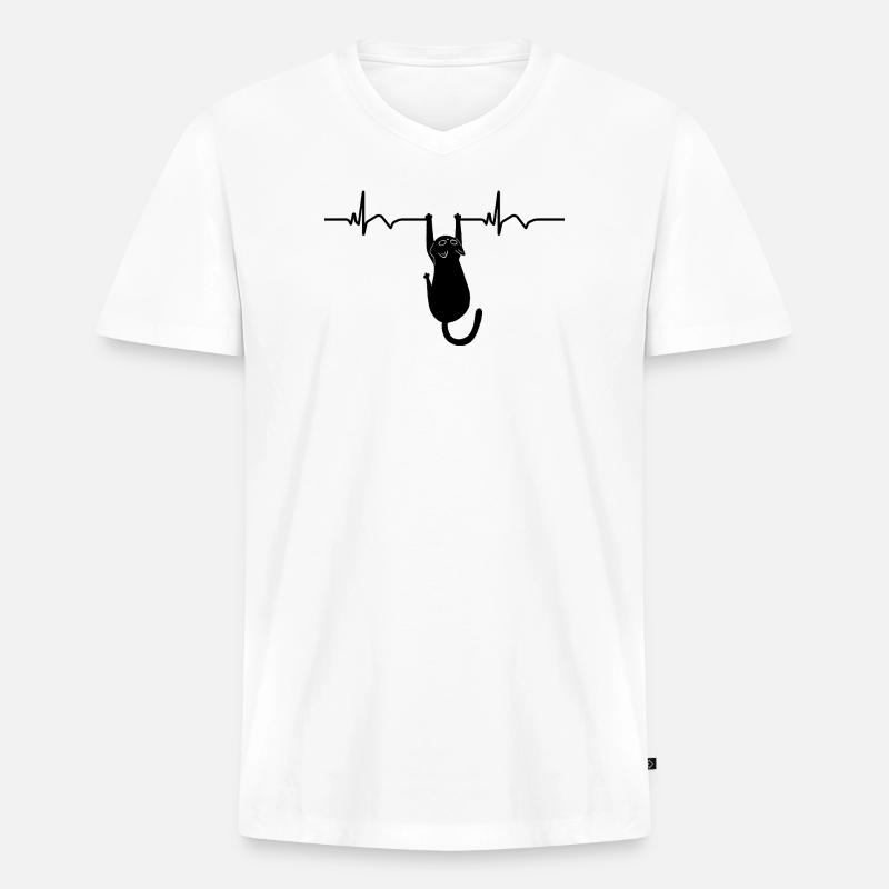 Katze EKG Herzfrequenz Herzschlag - Männer Premium Bio T-Shirt mit V-Ausschnitt - Weiß