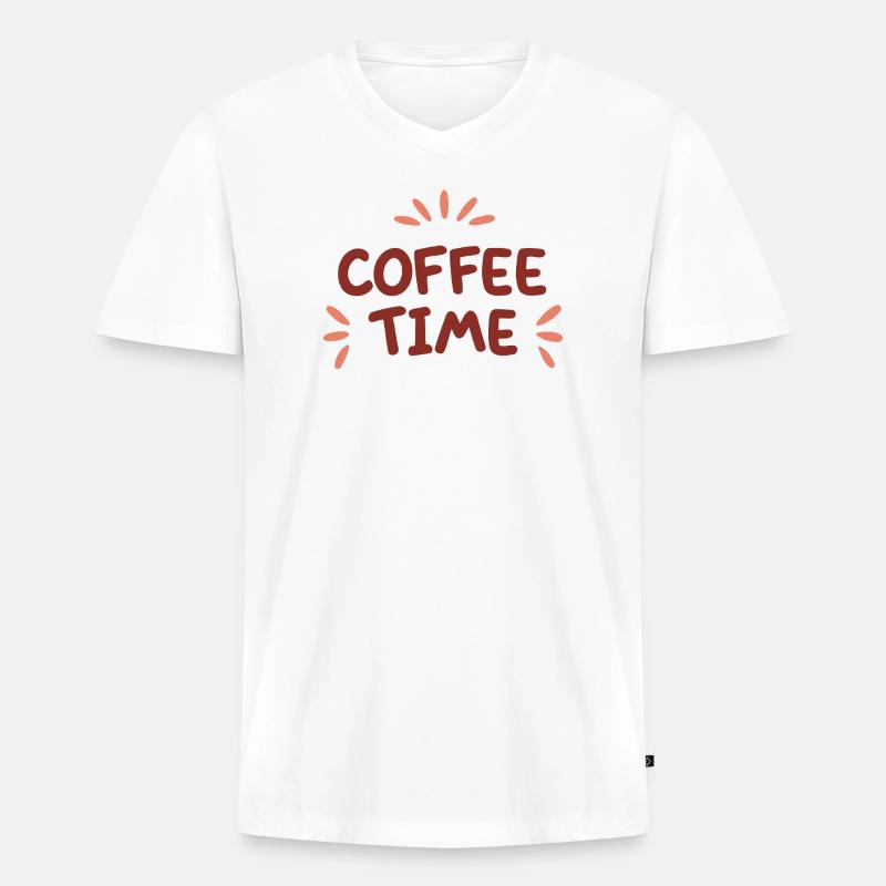 Kaffeezeit Farben Kaffee - Männer Premium Bio T-Shirt mit V-Ausschnitt - Weiß