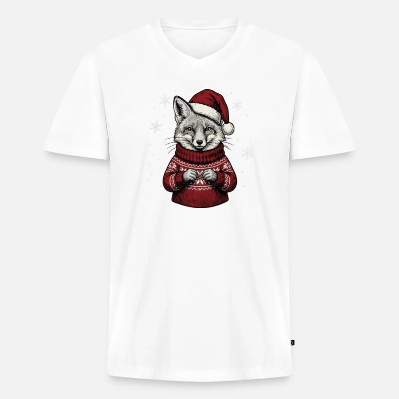 Rotfuchs Weihnachten Süßer Weihnachtsfuchs Winter - Männer Premium Bio T-Shirt mit V-Ausschnitt - Weiß