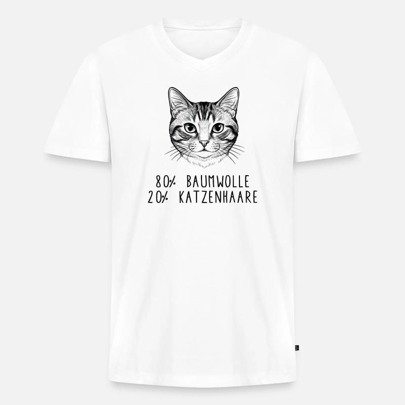 Witziges Katzenhaar Baumwolle Spruch Design - Männer Premium Bio T-Shirt mit V-Ausschnitt - Weiß