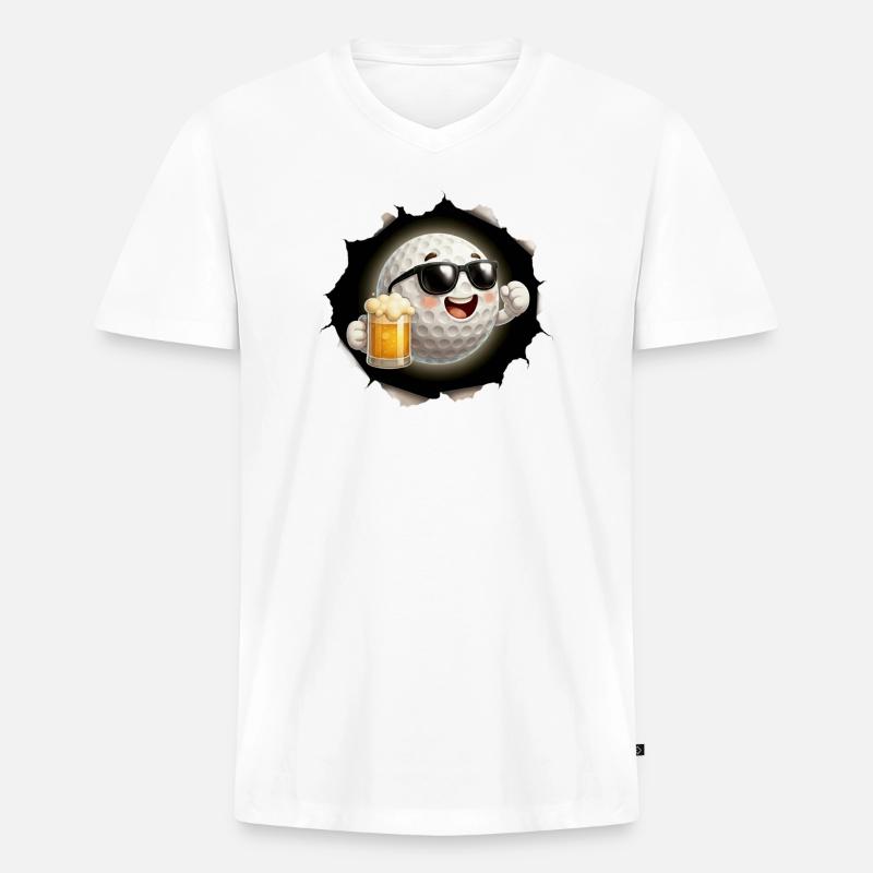 Golf Bier - Männer Premium Bio T-Shirt mit V-Ausschnitt - Weiß