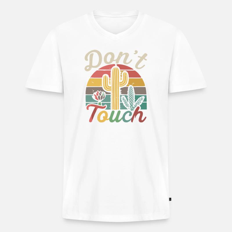 Fass Retro Cactus nicht an - Männer Premium Bio T-Shirt mit V-Ausschnitt - Weiß
