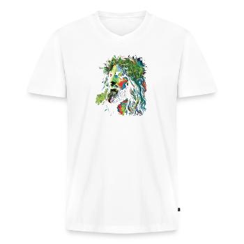 Explosion des couleurs rastafari de Jésus - T-shirt encolure en V Premium bio Homme - blanc - Devant - Nico (187cm)