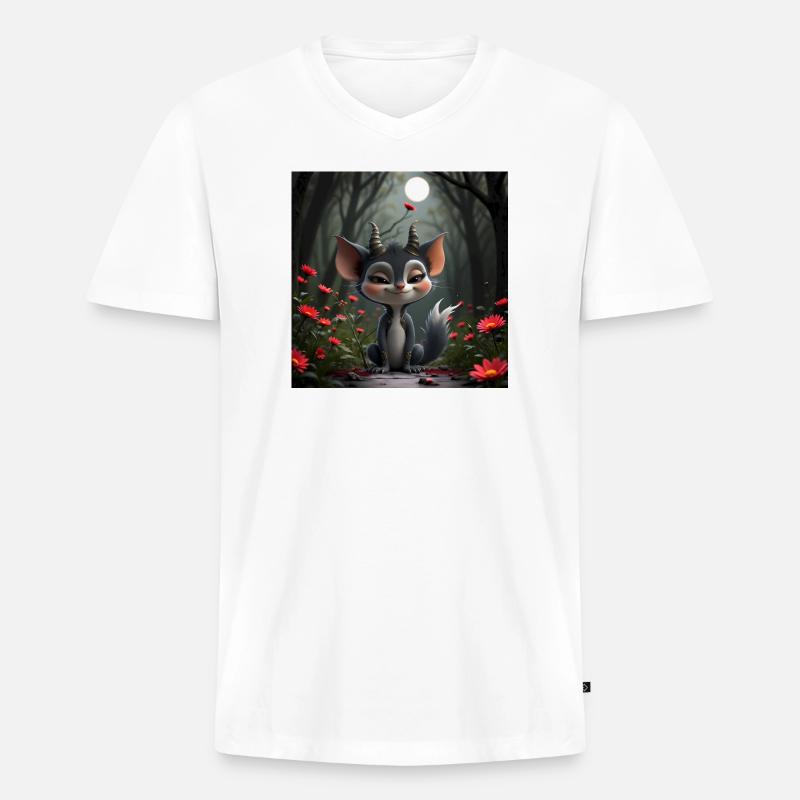 Kätzchen mit Hörnern im Mondwald - Männer Premium Bio T-Shirt mit V-Ausschnitt - Weiß