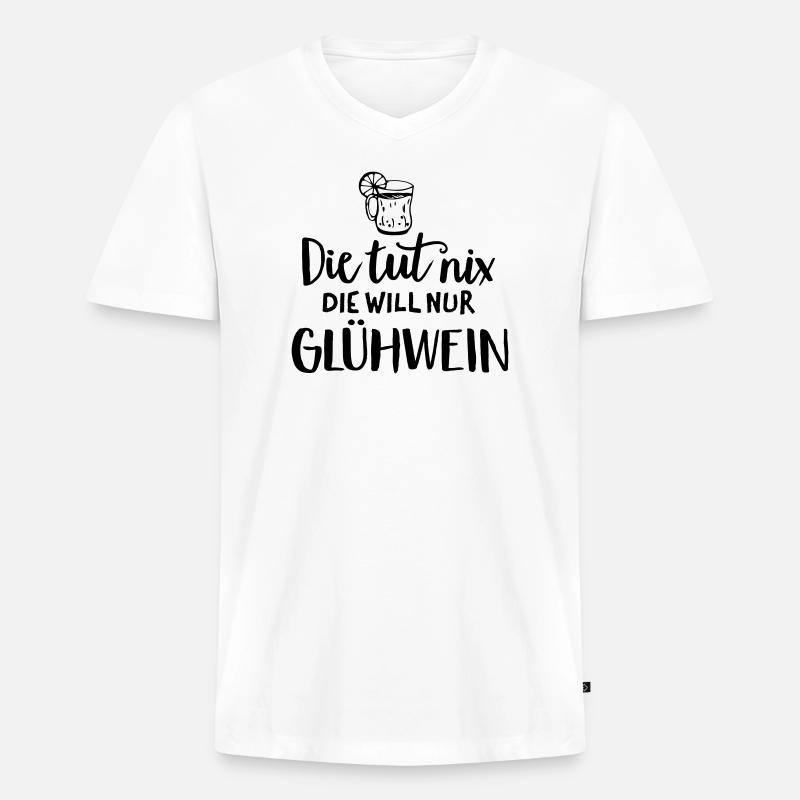 Glühwein Spruch Humor - Männer Premium Bio T-Shirt mit V-Ausschnitt - Weiß