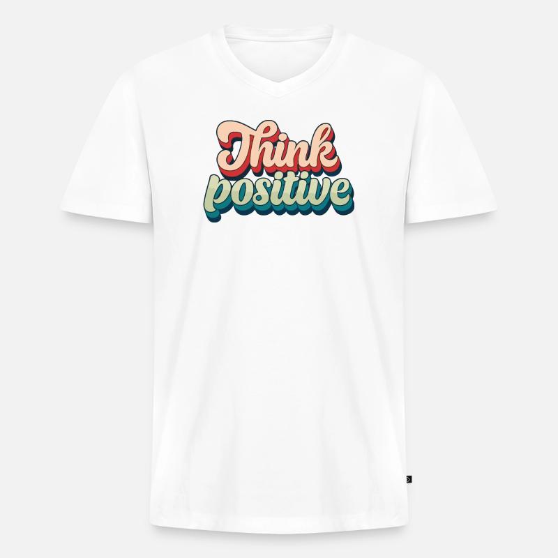 Think Positive Retro Script - Männer Premium Bio T-Shirt mit V-Ausschnitt - Weiß