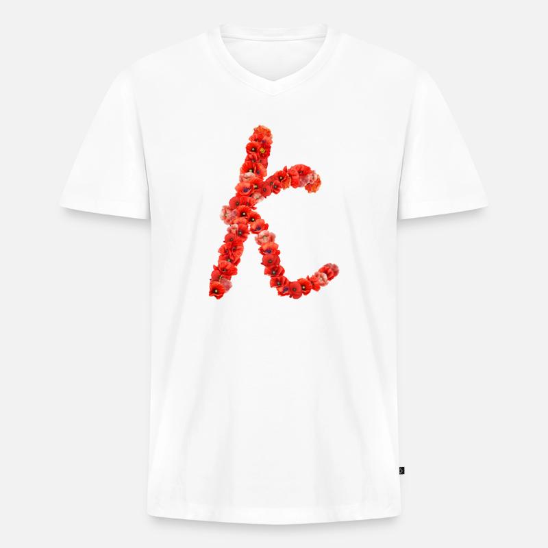 Initial K aus Mohnblumen - Männer Premium Bio T-Shirt mit V-Ausschnitt - Weiß