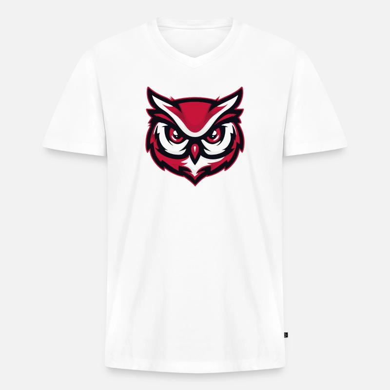 Maskottchen Eule Red White - Männer Premium Bio T-Shirt mit V-Ausschnitt - Weiß