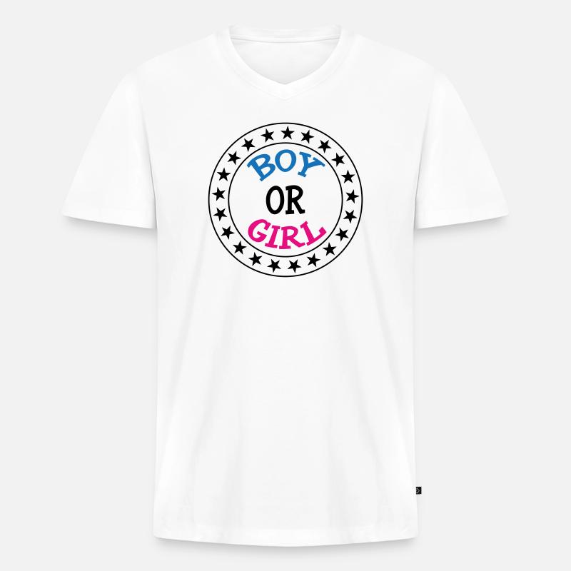 Junge oder Mädchen? Schwangerschaftsgeburt Schwanger - Männer Premium Bio T-Shirt mit V-Ausschnitt - Weiß