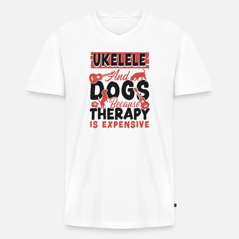 Hawaiian Ukulele Uke Dog Ukulele - Männer Premium Bio T-Shirt mit V-Ausschnitt - Weiß