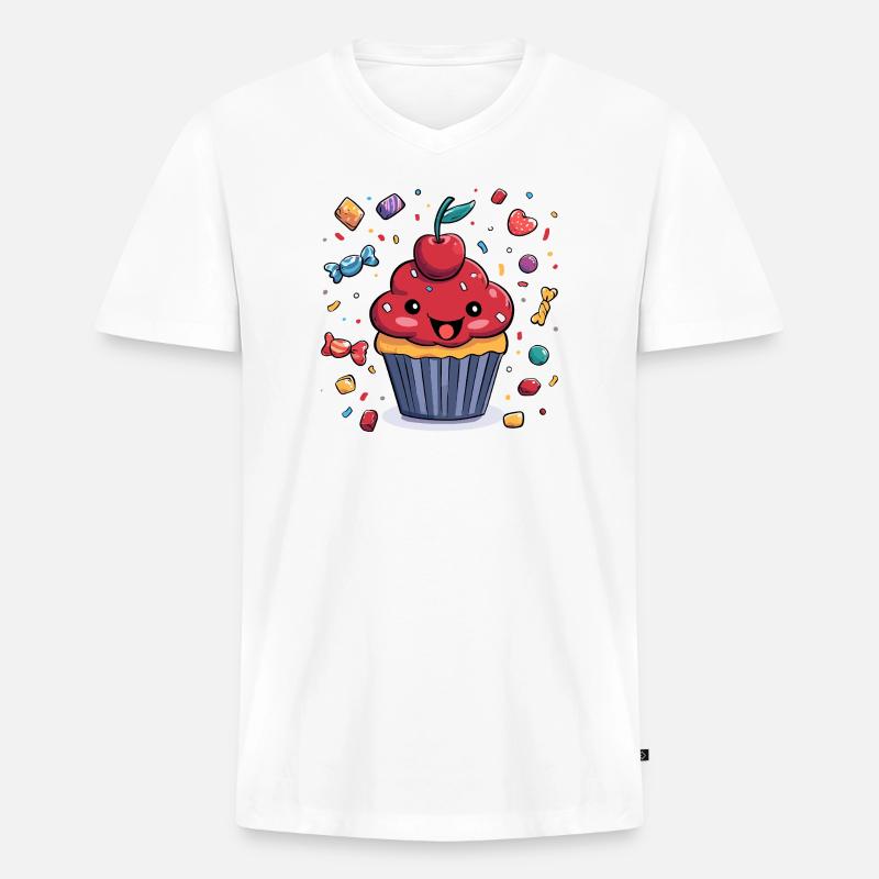Kawaii Cupcake mit Konfetti - Männer Premium Bio T-Shirt mit V-Ausschnitt - Weiß