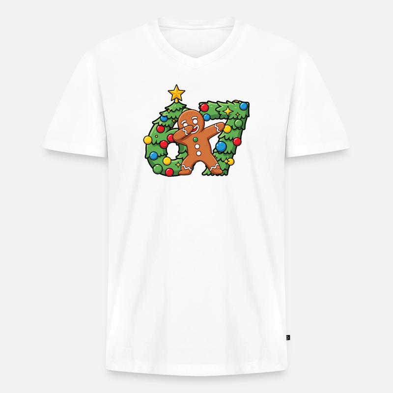 67 Meme-Lebkuchentanz auf dem Weihnachtskranz - Männer Premium Bio T-Shirt mit V-Ausschnitt - Weiß