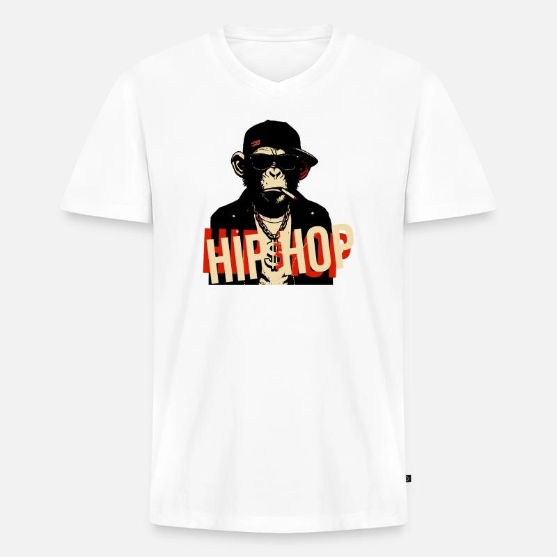 Hip-Hop-Schimpansen-Bling-Ikone - Männer Premium Bio T-Shirt mit V-Ausschnitt - Weiß