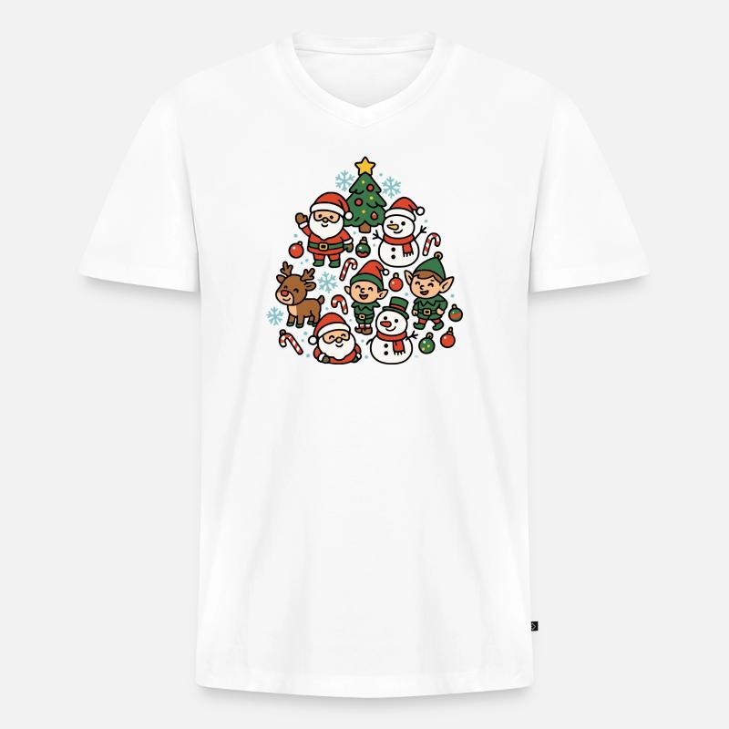 Weihnachtswelt mit Santa Elfen Schnee - Männer Premium Bio T-Shirt mit V-Ausschnitt - Weiß