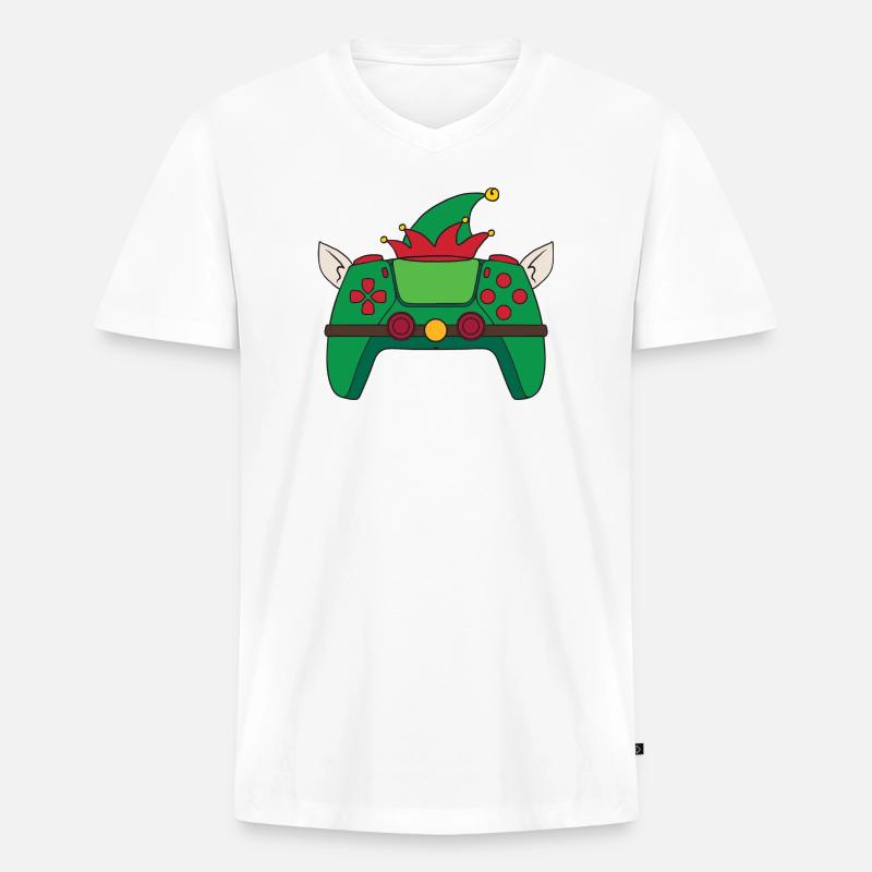 Elf Videospiel-Controller Weihnachts-Gamer-Elf - Männer Premium Bio T-Shirt mit V-Ausschnitt - Weiß