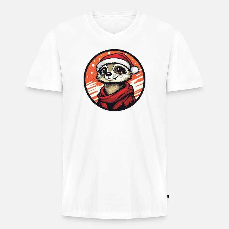 Erdmännchen  mit Santa-Hut - Männer Premium Bio T-Shirt mit V-Ausschnitt - Weiß