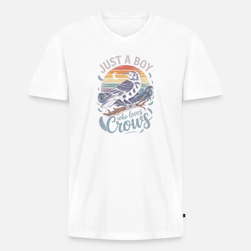 Just a Boy Who Loves Crows - Männer Premium Bio T-Shirt mit V-Ausschnitt - Weiß