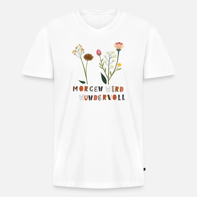 Morgen wird Wundervoll Blumen - Männer Premium Bio T-Shirt mit V-Ausschnitt - Weiß