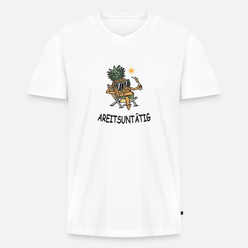 Arbeitsuntätig – Lustige Ananas im Urlaubsmodus - Männer Premium Bio T-Shirt mit V-Ausschnitt - Weiß