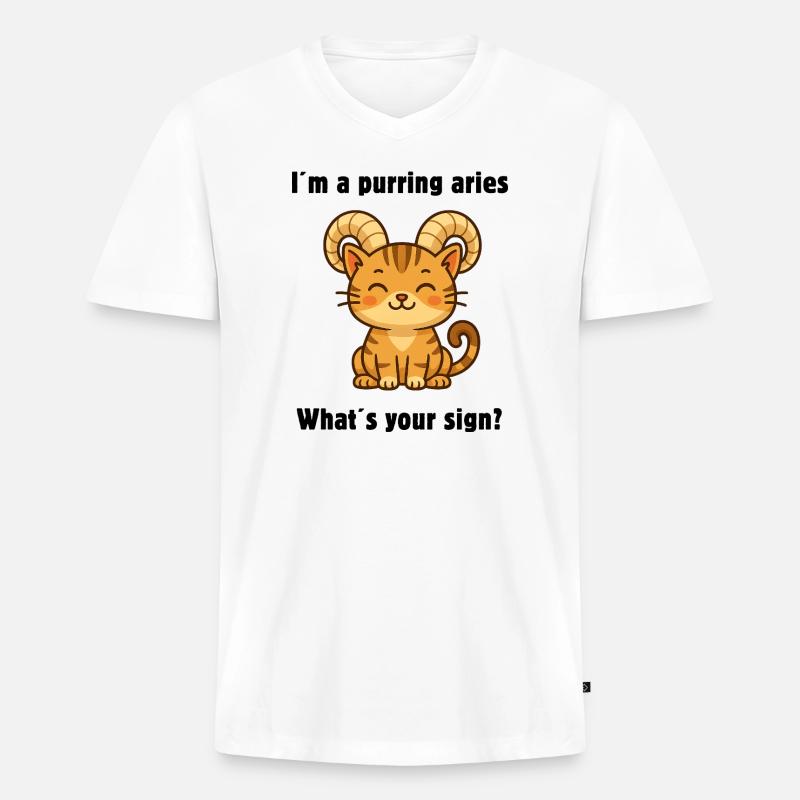 Süße Widder Katze – Starkes Sternzeichen Design - Männer Premium Bio T-Shirt mit V-Ausschnitt - Weiß