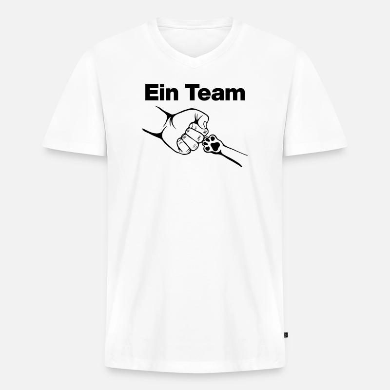 Ein Team – Mensch & Samtpfote, Katzenliebe, Katze - Männer Premium Bio T-Shirt mit V-Ausschnitt - Weiß