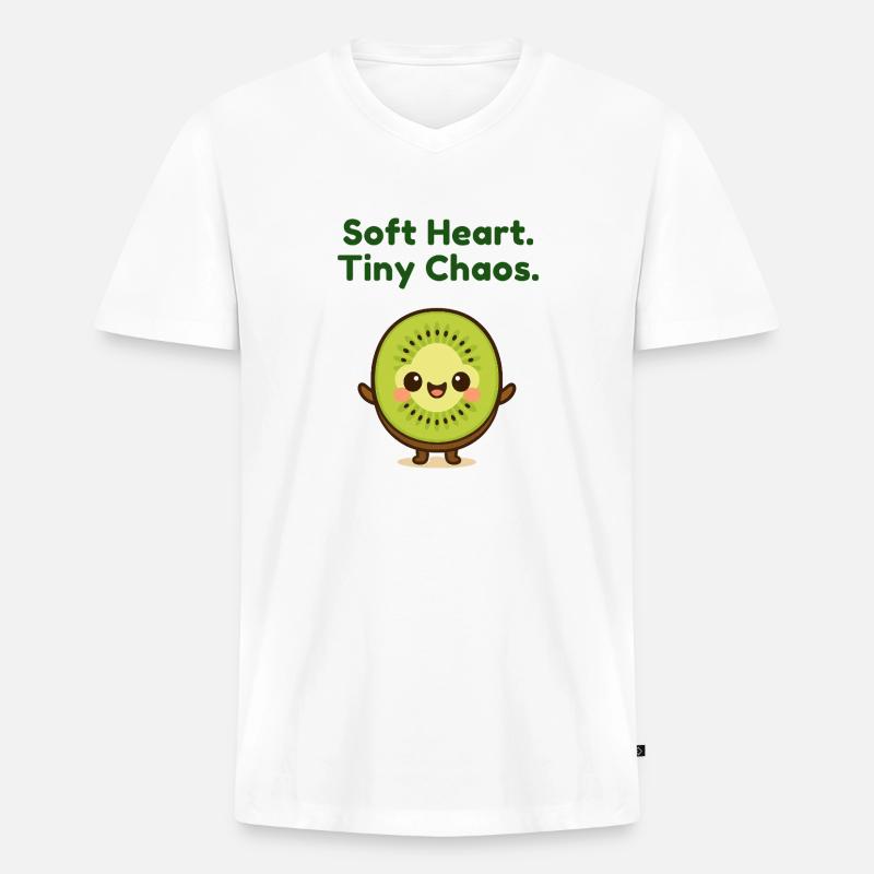 Softe Herz Tiny Chaos Kiwi - Männer Premium Bio T-Shirt mit V-Ausschnitt - Weiß
