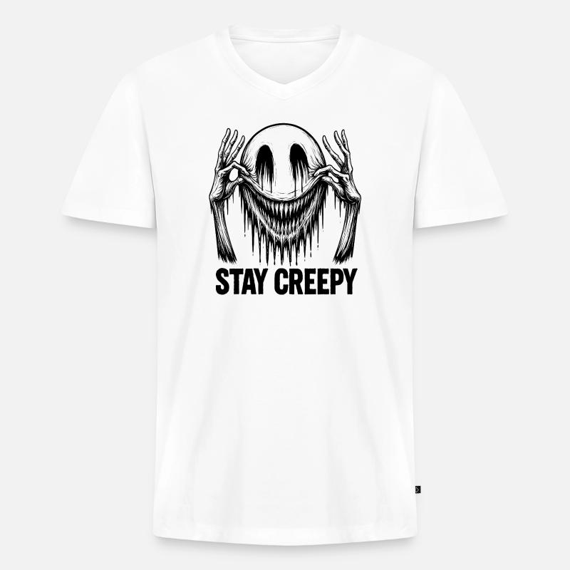 Schmelzendes Lächeln – Dunkle Comic-Horror-Kunst - Männer Premium Bio T-Shirt mit V-Ausschnitt - Weiß
