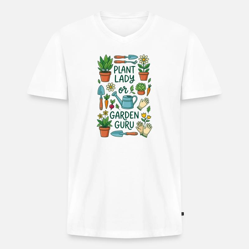 Der Pflanzenliebhaber oder Gartenexperte - Männer Premium Bio T-Shirt mit V-Ausschnitt - Weiß