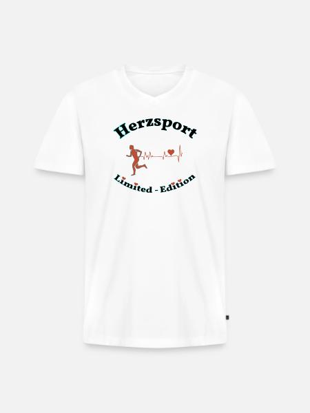 Herzsport - Männer Premium Bio T-Shirt mit V-Ausschnitt - Weiß