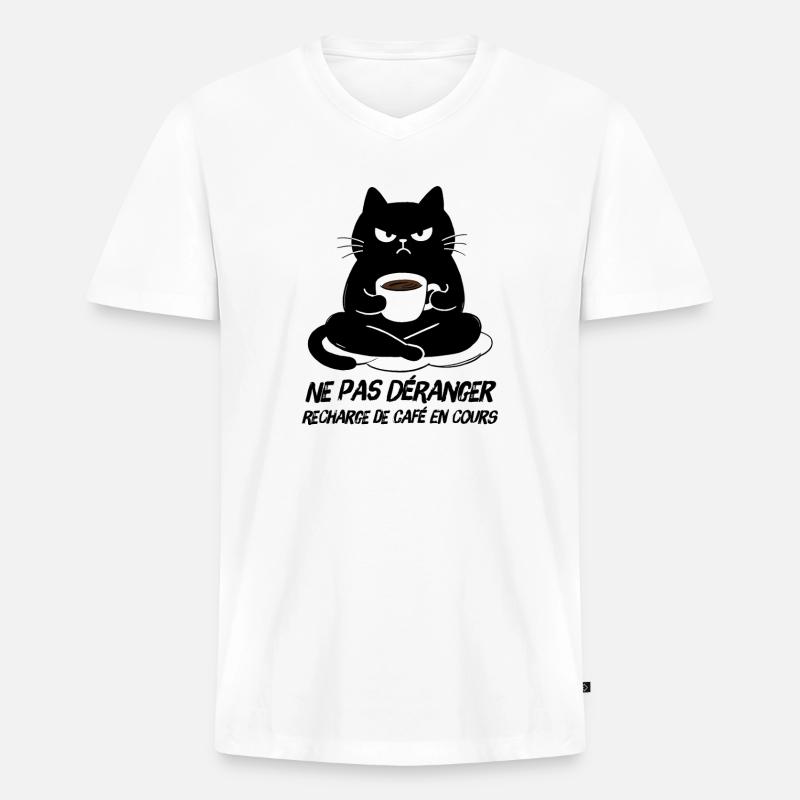 Black Cat Kaffeenachfüllung läuft - Männer Premium Bio T-Shirt mit V-Ausschnitt - Weiß