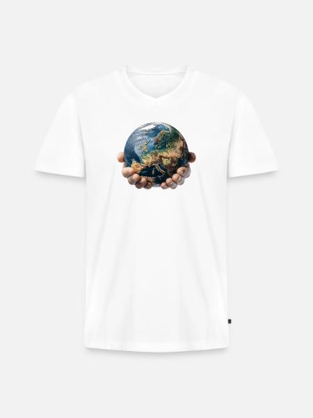 Earth in Hands: Global Responsibility - Men's Premium Organic T-shirt with V-neck - white