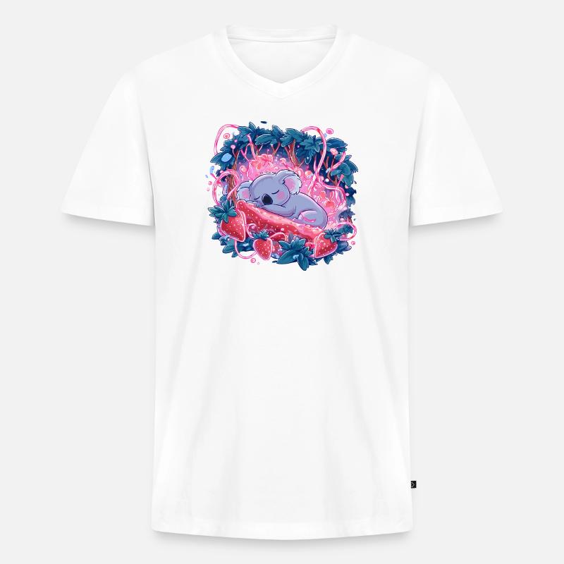 Schlafender Koala im Erdbeerleuchten - Männer Premium Bio T-Shirt mit V-Ausschnitt - Weiß