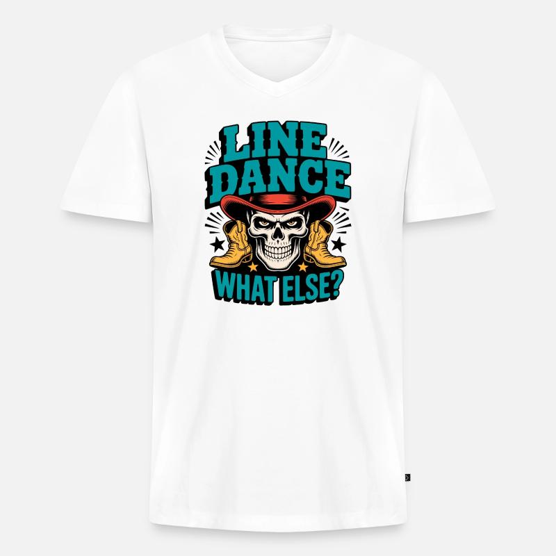 Line Dance Schädel mit Stiefeln - Männer Premium Bio T-Shirt mit V-Ausschnitt - Weiß