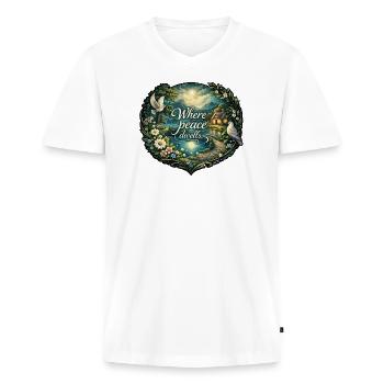 Wo Frieden wohnt - Männer Premium Bio T-Shirt mit V-Ausschnitt - Weiß - Vorne - Nico (187cm)