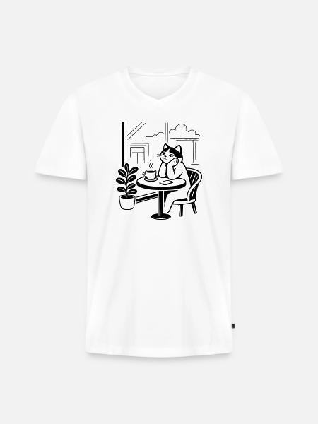 Thoughtful Cat Cafe - Men's Premium Organic T-shirt with V-neck - white