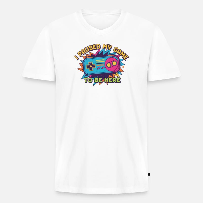 Retro Controller Meme Tee - Männer Premium Bio T-Shirt mit V-Ausschnitt - Weiß