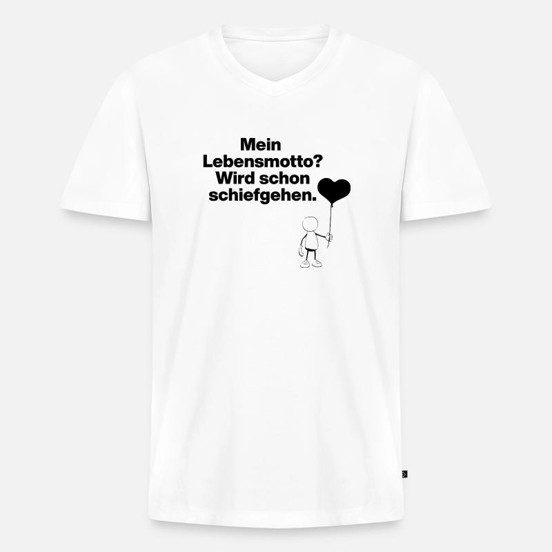 MEIN LEBENSMOTTO? WIRD SCHON SCHIEFGEHEN!​ - Männer Premium Bio T-Shirt mit V-Ausschnitt - Weiß