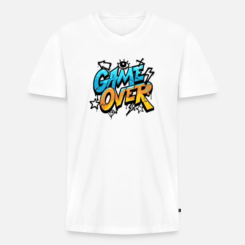 Game Over Graffiti Neon - Männer Premium Bio T-Shirt mit V-Ausschnitt - Weiß