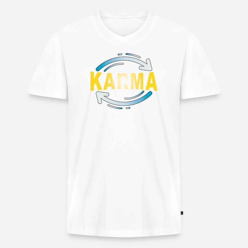 Karma - Minimalistisches Statement Design - Männer Premium Bio T-Shirt mit V-Ausschnitt - Weiß