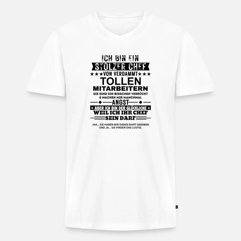 Stolzer Chef von tollen Mitarbeitern Geschenk - Männer Premium Bio T-Shirt mit V-Ausschnitt - Weiß